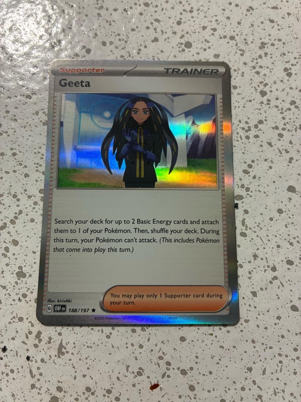 Geeta Trainer Supporter Card – Holo Silver - Pokemon